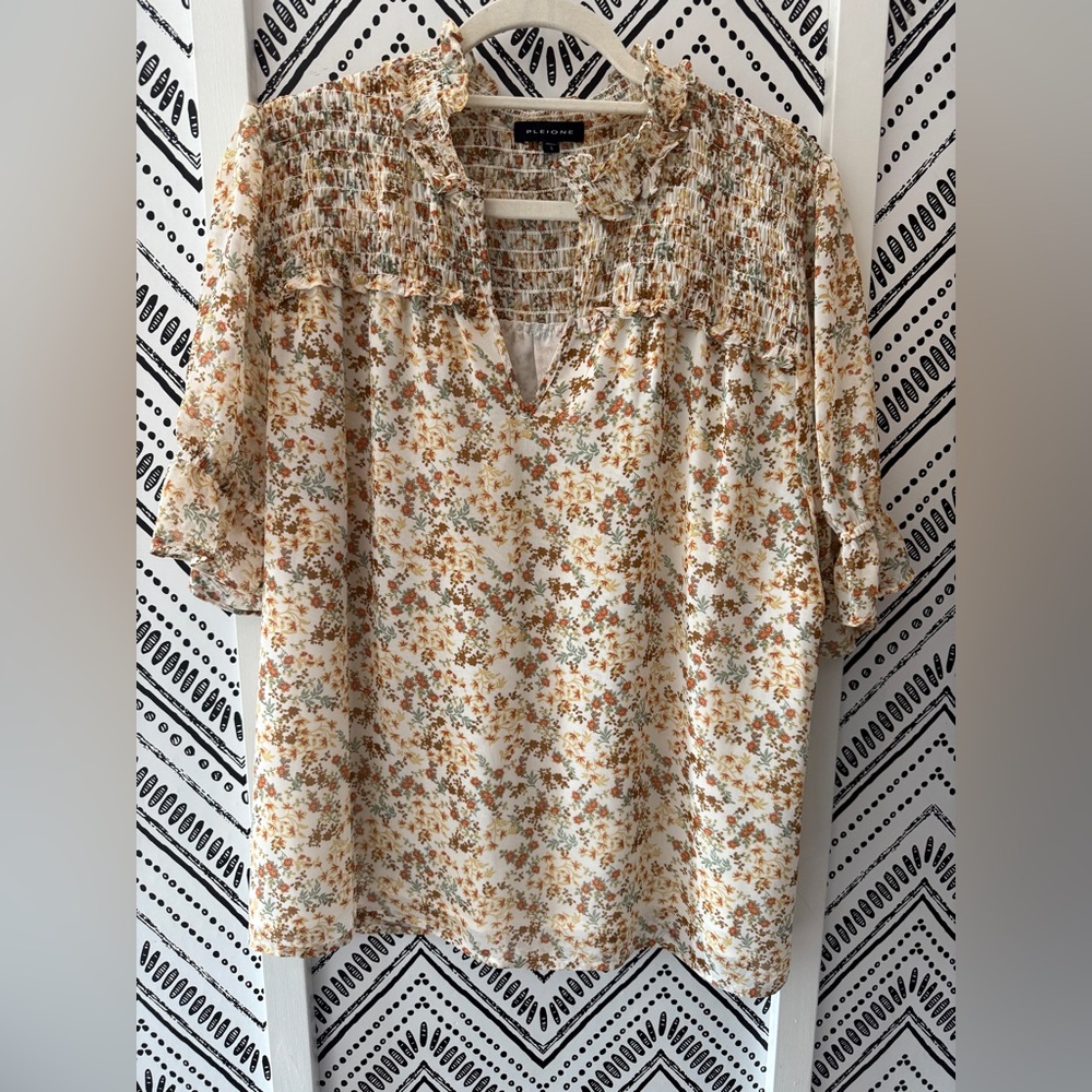 Pleione Cream and Brown Floral Blouse